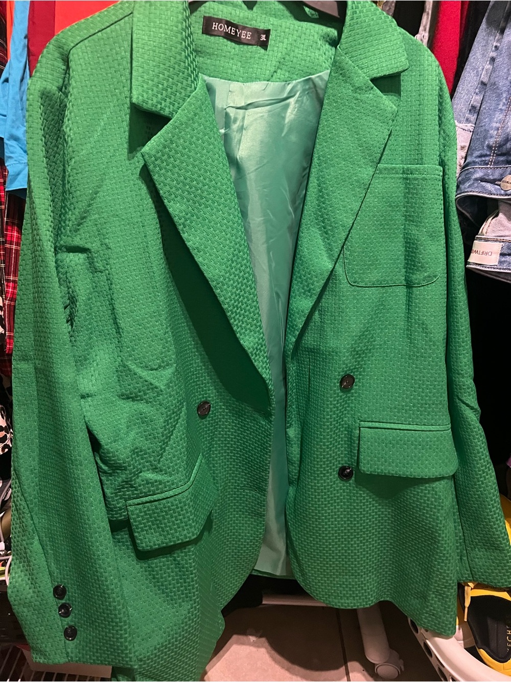 3X Women's Emerald Green Textured Blazer Jacket